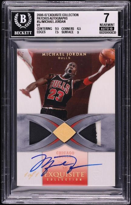 2006-07 Exquisite Michael Jordan Patches Autograph 1/1, BGS 7 Auto 10, sold at Fanatics for $810,000