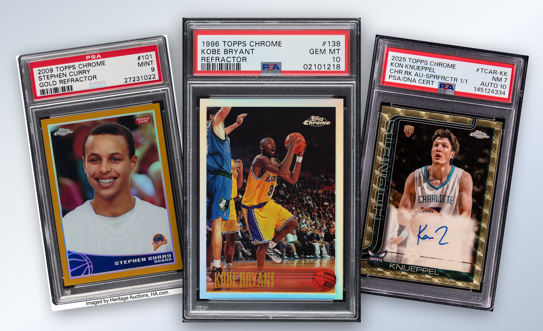 Three-card Topps Chrome stack